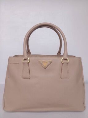 Prada Beige Saffiano Leather Satchel with Gold Hardware